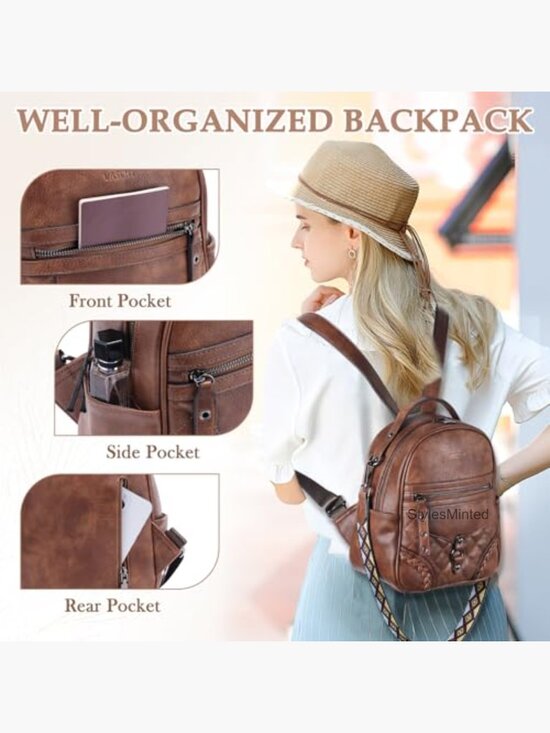 Vegan Leather Mini Backpack Purse with Detachable Shoulder Strap